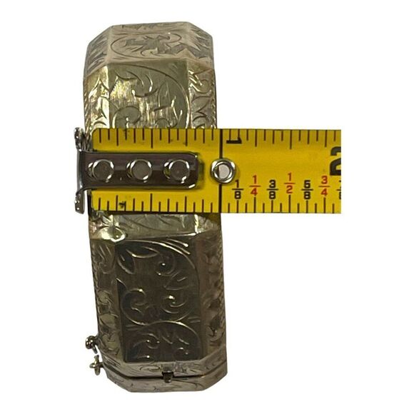 Siam Sterling Silver Hinged Bangle Bracelet VTG Octagon Floral Etched Art Deco - Picture 9 of 10